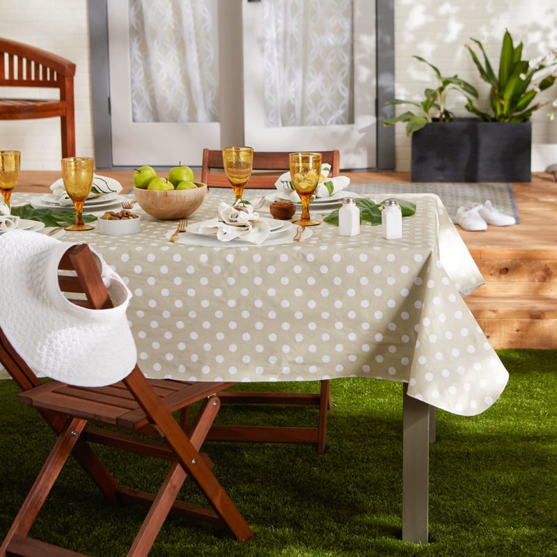 DII Vinyl Tabletop Collection Flannel Backed Polka Dot Tablecloth, Rectangle, 60x102, Natural - Image 4